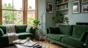 An interior design diagram showing correct floor lamp for living room placement next to an armchair