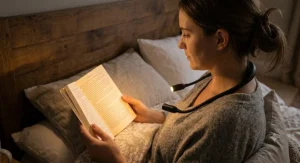 Rechargeable neck reading light for bed with warm amber LED settings