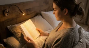 Warm amber LED reading light for bed designed to prevent eye strain at night