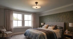Contemporary matt black metal semi-flush ceiling light for bedroom interior styling