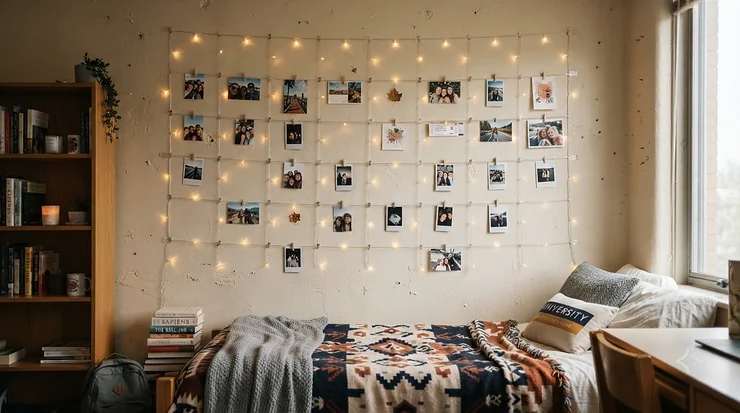 USB fairy lights with remote styling a university student hall bedroom wall