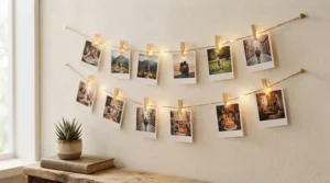 Photo clip fairy lights for bedroom memory display holding Polaroid snaps